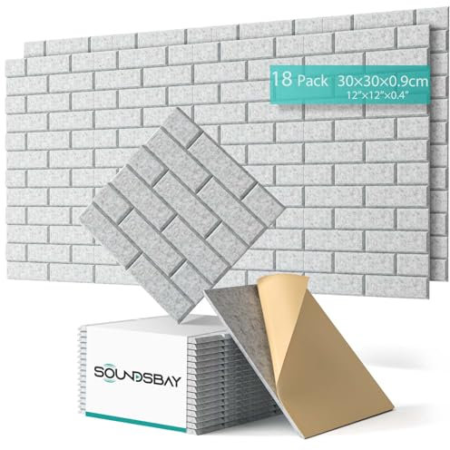 Soundsbay Akustikplatten selbstklebend 18 Stück, Schalldämmung Schallschutz Wand hoher Dichte Ziegeltyp Schallschutzplatten für Akustische Behandlung und Wanddekoration 30x30x0.9cm (Grau)