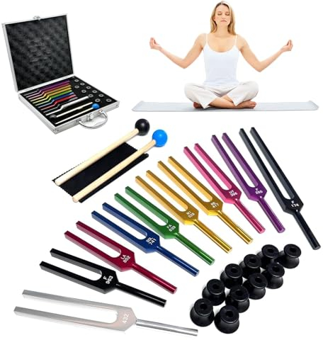 ANGDI Farbiges Stimmgabel-Set, ungewichtete Chakra-Stimmgabel zur Heilung, 10-teiliges Stimmgabel-Set, inklusive 174–963 Hz, Klang-Meditationsgabeln for Heiltherapie, Stress reduzieren
