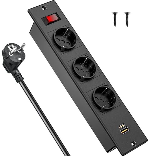 Einbausteckdose Tischsteckdose 3 Fach Tischplatte Versenkte Steckdose Tischplatte Steckdose mit 2M Kabel Einbau Steckdosenleiste Versenkbar mit 1 USB A und 1 USB C für Tischplatte Arbeitsplatte Möbel