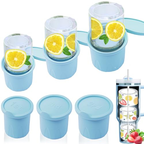 Eiswürfelform für Stanley Cup mit Deckel Silikon Eiswürfelmaschine Hohlzylinder Eiswürfelform Eiswürfel Groß Eiswürfelbehälter für Stanley Cup Zubehör Whisky Getränken Kaffee (Blau)