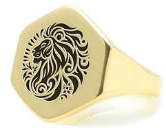 Gravierte Stammes-Löwe Siegelring - Personalisierte Löwe Ring - Unisex Ring - Sechseck Geformt Ring