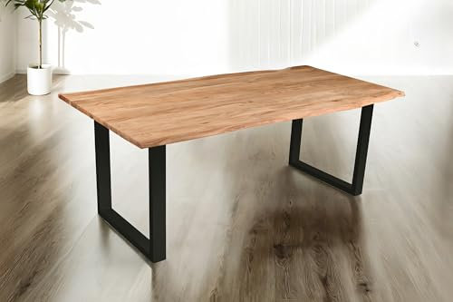 SAM Baumkantentisch 200 x 100 cm Dana, massiver Esstisch Eiche, Esszimmertisch mit U-Gestell aus Metall Schwarz, echte Baumkante, pflegeleichter Holztisch