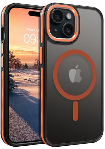 YINLAI for iPhone 15 Case Compatible with Magsafe Magnetic Translucent iPhone 15 Phone Case Slim Protection Case for iPhone 15 6.1, Black/Orange
