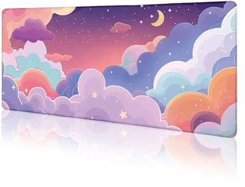 LIMKRIAN Grand tapis de souris motif nuage violet Kawaii avec bords cousus, antidérapant, pour clavier de bureau, fournitures de bureau, accessoires de décoration de bureau, 80 x 30 cm