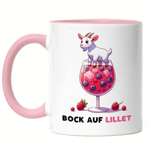 Hey!Print Bock auf Lillet Glas Lillet Ziegenbock Tasse Rosa - Party Highlight