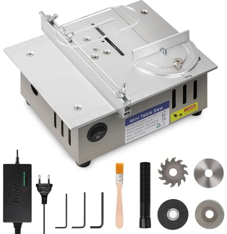 Mini Tischkreissäge mit 4 Klingen,7-Gang-Netzteil Einstellbarer,0,1-15mm Sägeblatt Höhenverstellbarer multifunktionale tragbare Präzisions-Tischkreissäge für DIY-Holzbearbeitungsprojekte und Schneiden