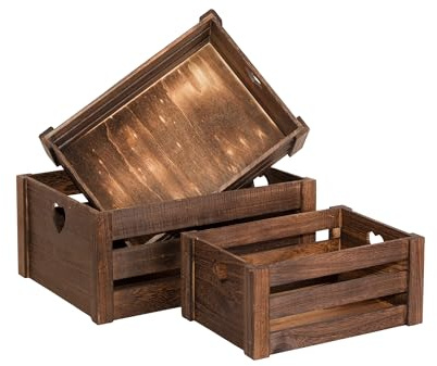 Wickerfield Lovely Brown Wooden Crates Storage Rack Shelves Christmas Eve Gift Hamper Box (Set (S+M+L))