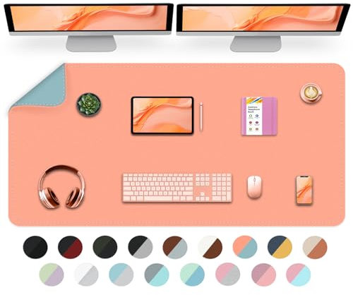 Dual Sided Desk Mat, Waterproof Desk Pad Table Protector, Easy Clean Laptop Mat Large Mouse Pad Leather Writing Mat with Suede for Office/Home/Decor -120cmx 60cm, Pale Orange+Grey