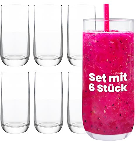 KONZEPT Gläser Set 6 teilig, 300 ml - Kristallklare Trinkgläser, verstärkter Boden – EU-Produktion, spülmaschinenfest, bleifrei – ideal für Wasser, Saft & Eisgetränke