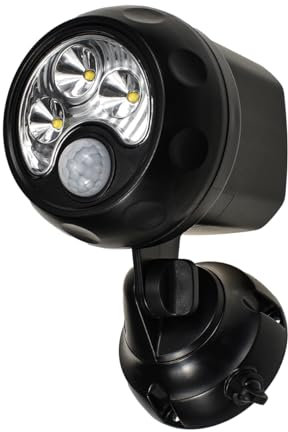 J.LUMI YCB2050 Projecteur de mouvement d'extérieur à piles LED 5000 K Blanc lumière du jour Fonctionne avec 4 piles D (non incluses), détecteur de mouvement, noir