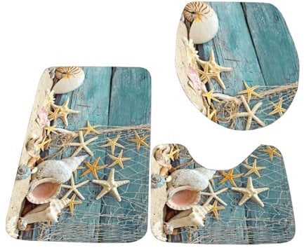 DSDGVDFBV Blau, Badgarnitur, Badematten 3 Teilig Set Badteppich Badvorleger Duschvorleger WC Vorleger Mit Ausschnitt Für Stand-WC