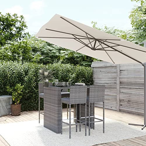 Iiaky 5-TLG. Gartenbar-Set mit Kissen Bartisch Mit Barhocker Set Outdoor Stehtisch Garten Bartisch FüR Zu Hause Grau Poly Rattan 3187626
