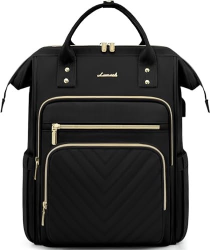 LOVEVOOK Laptop Backpack Womens, 15.6 inch Laptop Rucksack Bag for Women, Large Ladies Backpacks Waterproof School Bags with USB Port, Fashion Daypacks for Uni College Work Travel, Black