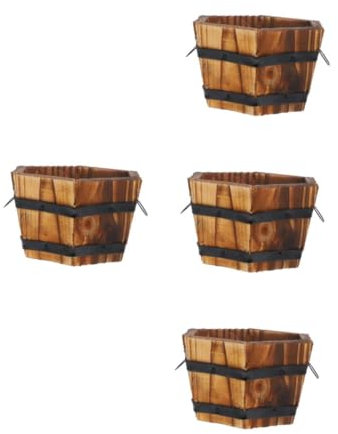 Sosoport 4 Stück Sukkulenten Topf Weinfass Pflanzgefäß Zuhause Balkon Pflanzgefäß Outdoor Fass Eimer Fass Topf Topf Mit Griff Rundes Fass Pflanzgefäß Fässer Holz Kaffee