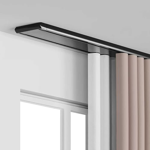 Deckenschiene Gardinen Schienensystem Zweireihige Vorhangschiene 2-läufige Gardinenschiene mit Deckenbefestigung Aluminium(Black,5m(16.4ft))