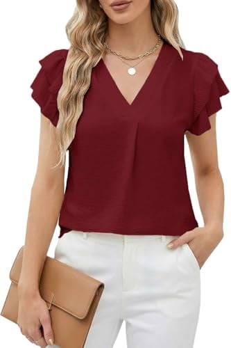 Teesho Damblus kortärmad elegant skjortblus sommartoppar volanger ståkrage arbete tunika skjorta toppar volang ärmar skjortor