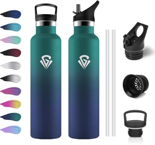 Gourde Isotherme 1L, Bouteille en Acier Inoxydable, Gourde Inox avec Paille, Étanche & Réutilisable, sans BPA, Bouteille d'eau Isolée, Gourde pour Enfant, Adultes, École, Extérieur, Camping