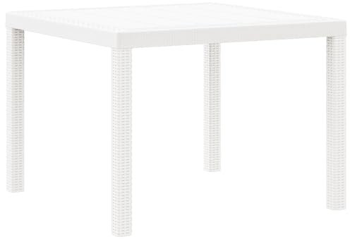 vidaXL Gartentisch Weiß 100 x 100 x 73 cm Poly-Rattan, Garten und Terrasse, rechteckiger Tisch aus Stahl, große, wetterfeste Essgruppe für den Außenbereich