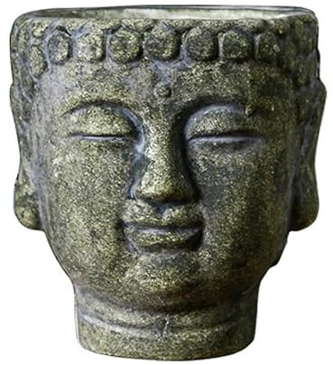 FashionCha Buddha-Kopf Blumentopf als Tischdeko, Pflanzenbehälter für Garten und Hinterhof, Moos