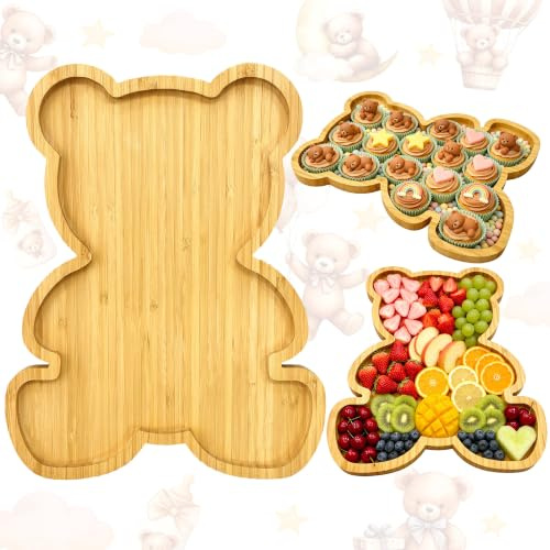 Bear Charcuterie Board Platter Beary Baby Shower Birthday Party Decorations | We Can Bearly Wait Gender Reveal Party Supplies, Cute Fruit Tray, Kids First Birthday Serving Board, Food Plate for Snacks