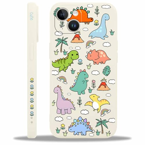 Phoona Case for iPhone 14 6.1, Preppy Cute Dinosaur Girly Aesthetic Pattern Design, Anti-yellowing Soft Slim TPU Shockproof Protection Bumper Cover for Girls Women