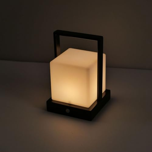 AoLa LED 2000mAh Akku Tischlampe Kabellos, Touch Dimmbar Quadratisch Tischleuchte Modern Tragbar 3 Farbtemperaturen USB-C Wiederaufladbar Nachttischlampe für Camping Balkon Terrasse,Schwarz