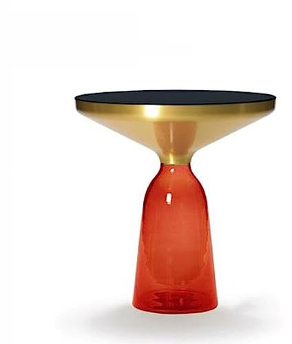 FAJNUZI2024 Table Basse Table d'appoint Ronde, Petite Table de Chevet, Basse for Salon, Chambre à Coucher, Petits espaces, Moderne avec Base en Verre Meuble de Salon(Orange)