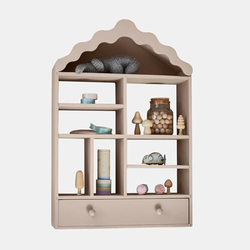 Loberon Kinderwandregal Minnora - Hausform mit Wellen-Zierleiste - Ideal für Bücher & Figuren - Aufbewahrung - Kinderzimmer - Kiefernholz, rosa