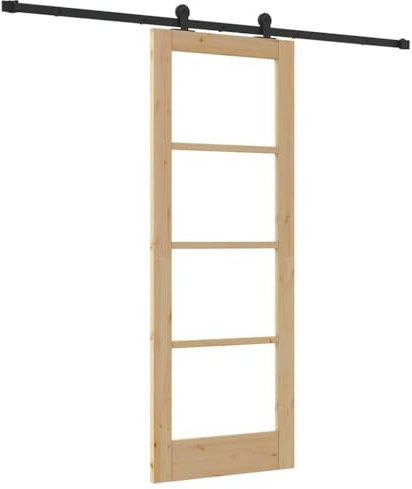 Puerta corredera de madera de pino y cristal, 73,5 x 198,5 cm, color natural | Sistema de deslizamiento suave, silencioso, para comedor y sala de estar, cristal transparente, fácil de limpiar