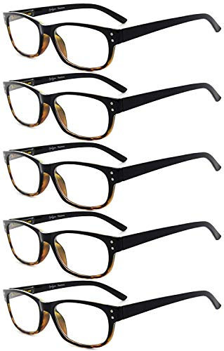 Eyekepper 5-pack Spring Hinges Vintage Reading Glasses Men Readers Black-Yellow Tortoise +2.25