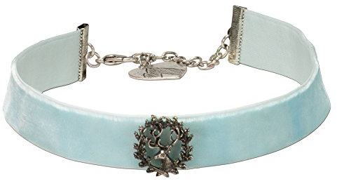 Alpenflüstern Trachten-Samt-Kropfband Hirsch - Trachtenkette enganliegend, Kropfkette elastisch mit Hirschgeweih, eleganter Damen-Trachtenschmuck, Samtkropfband breit hell-blau DHK173
