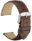 WOCCI 22mm Vintage Leder Uhrenarmband mit Edelstahl Silber Schließe (Dunkelbraun mit Beige Nähten)