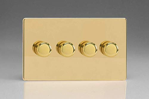 Varilight 4-Gang 2-Way V-Pro Push On/Off Rotary LED Dimmer 4 x 0-120W (Twin Plate) Polished Brass
