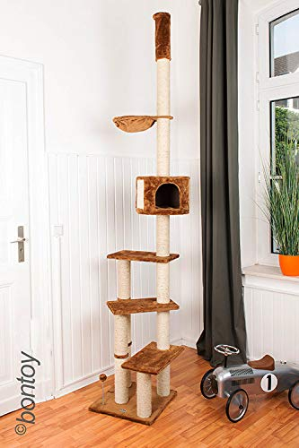 Bontoy Kratzbaum Pascha | Deckenhoch | mit 3 Ebenen | Farbe braun | 240cm - 260cm | Sisalstämme mit 9cm Durchmesser | für Deckenhöhe von 240-260cm | weitere Deckenhöhe auf Anfrage