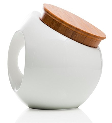 BRANDANI BARATTOLO CONTENITORE ERMETICO BOWLING BIANCO PORCELLANA BIANCA C/TAPPO BAMBOO BOMBONIERA