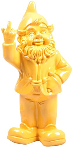 Stone-Lite - Statuette de Nain de Jardin Faisant Un Doigt d'honneur - Cadeau Amusant - Jaune - 30 cm