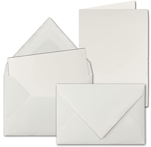 15x Vintage Kartenset aus Büttenpapier - DIN A6 Faltkarten mit DIN C6 Briefumschläge gefüttert - hochdoppelt - Naturweiß - Grußkarten Set