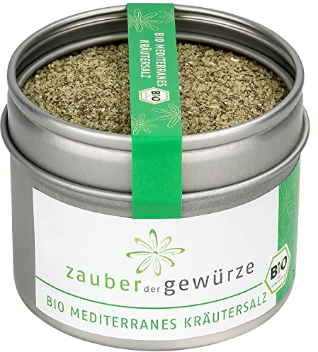 Zauber der Gewürze Mediterranes Kräutersalz Bio – Aromatische Salzmischung mit mediterranen Kräutern, perfekt zum Würzen von Gemüse, Fleisch und Fisch, 90 g