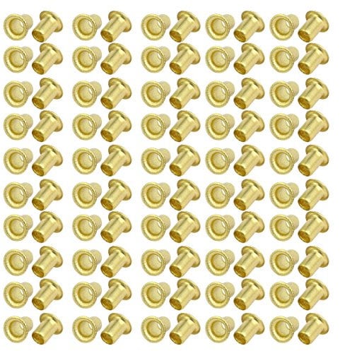 Sourcingmap 100pcs M5 x 7mm Brass Plated Metal Hollow Eyelets Rivets Gold Tone