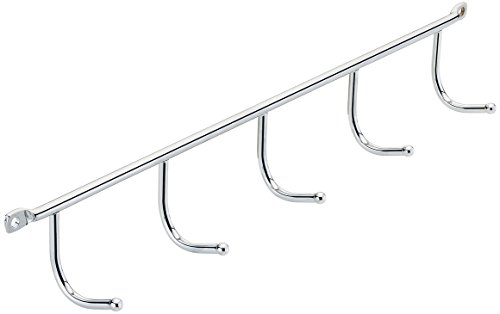 GedoTec Design Hakenleiste Küchenhelfer für Küchenutensilien in Nische - Küche & Bad | Halter Metall Chrom poliert | Küchenleiste mit 5 Haken | MADE IN GERMANY | 1 Stück - Aufhänger für Wand-Montage