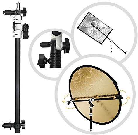 Fotoconic Multi Functional Reflector Holder, Boom Arm, Background Crossbar (21-49 / 53-125cm) with Solid Locking Metal Swivel Head Grip