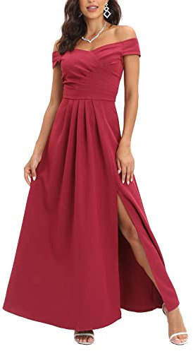 Viloree Women's Off The Shoulder Empire Waist A Line Floor Length Elegant Long Formal Evening Party Dresses Red M