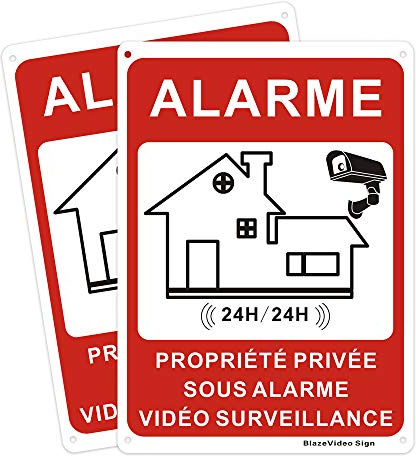 BlazeVideo 2X Aluminium Panneau - Propriété Privée sous Vidéo Surveillance 24h/24h Aluminium, 180 * 250mm
