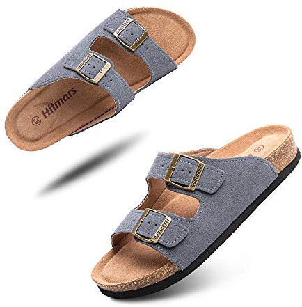 Hitmars Mules Femme Homme Sandale Bout Ouvert Confort Tongs Été Plates Sandales et Nu-Pieds Boucle Sabots Chaussure de Plage Gris Taille 38 EU