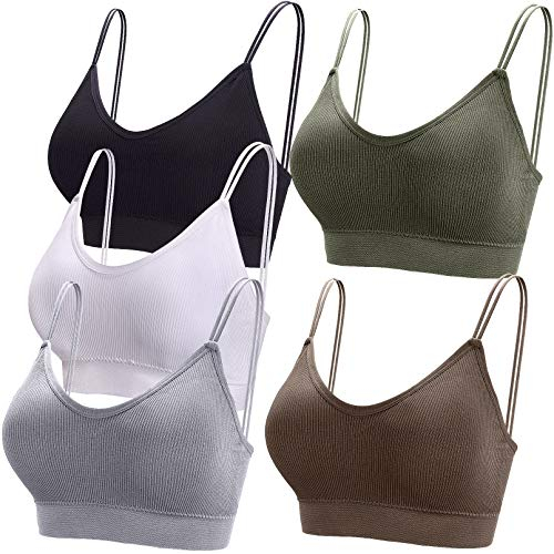 BQTQ 5 Pezzi Reggiseno a Canotta V Collo Bralette Senza Ferretto per Donna (Marrone, Bianco, Nero, Oliva Scuro, Grigio, L)