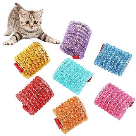 Andiker Katzenspielzeuge, 5 Stück Cat Spring Spielzeug Kauspielzeug für Katzen Buntes und Interaktives Teleskopierbares Lustiges Katzen Spiralfeder Flexible Spiralfeder Kauspielzeug für Kätzchen