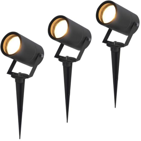 HOFTRONIC - 3er Spikey LED Strahler mit Erdspieß 4 Watt 345lm 2700K Schwarz IP64 Wasserdicht Außenlampe für die Beleuchtung von Garten, Terrasse, Pflanzen, Wegen, Teich Außen-Strahler Gartenstrahler
