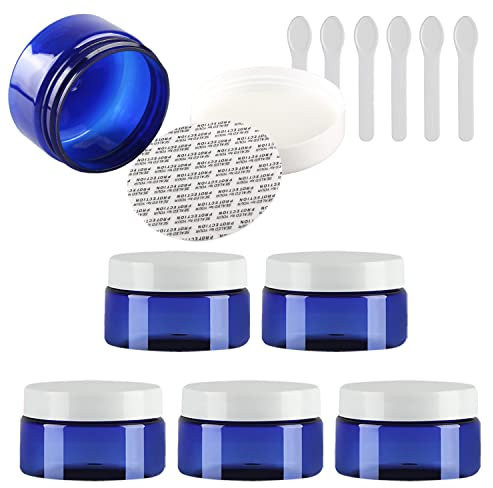 TIANZD 6 Pièces Vides Petit 100 ml Bleu Cosmétique Pot en Plastique avec Couvercle bianco 100 g Pots de Cosmétique Crème de Bouteille Contenant avec 6x Spatules