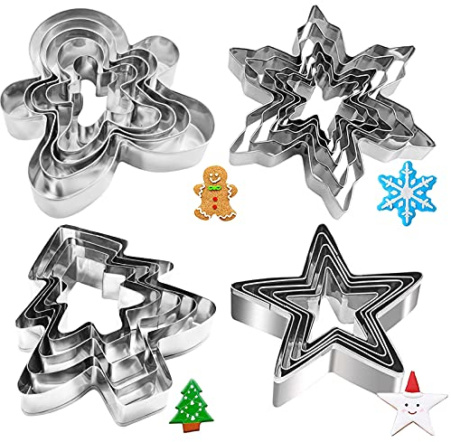 20 Piezas Moldes para Galletas Navidad,Acero Inoxidable Galletas Cortador para Cookie,Cortadores de Galletas de Navidad,Forma de Estrella,Hombre de Jengibre,Copos de Nieve,árbol de Navidad (20 piezas)
