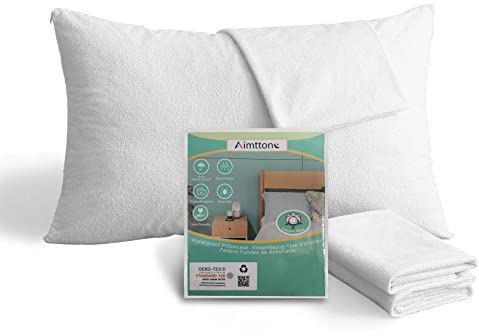 Aimtton Wasserdichter Kissenbezug 40x80 cm – Baumwolle 2 Stück Kissenschoner mit Reißverschluss – Atmungsaktiv, Hypoallergen, Anti-Milben (Weiß)